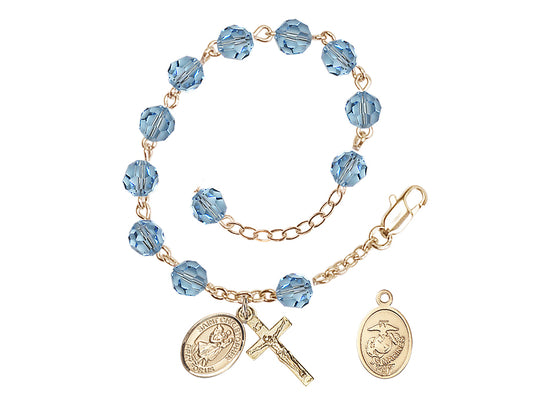 Bliss St Christopher Marine Gold Austrian Crystal Rosary Bracelet