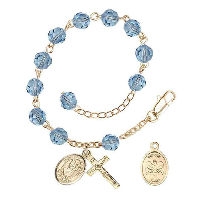 St Christopher National Guard Gold Austrian Crystal Rosary Bracelet in Aqua, Bliss Manufacturing
