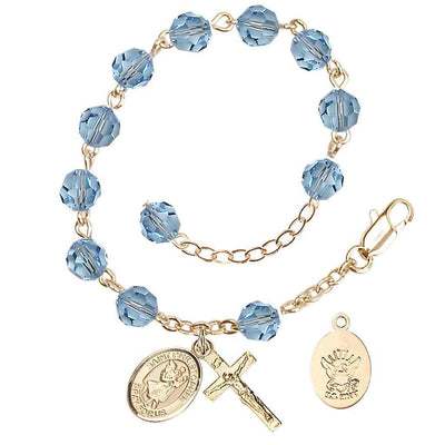 St Christopher Navy Gold Austrian Crystal Rosary Bracelet in Aqua, Bliss Manufacturing