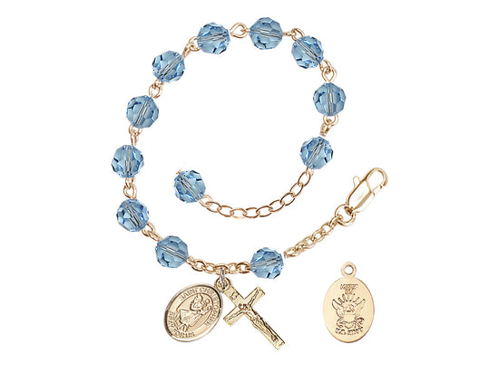 Bliss St Christopher Navy Gold Austrian Crystal Rosary Bracelet