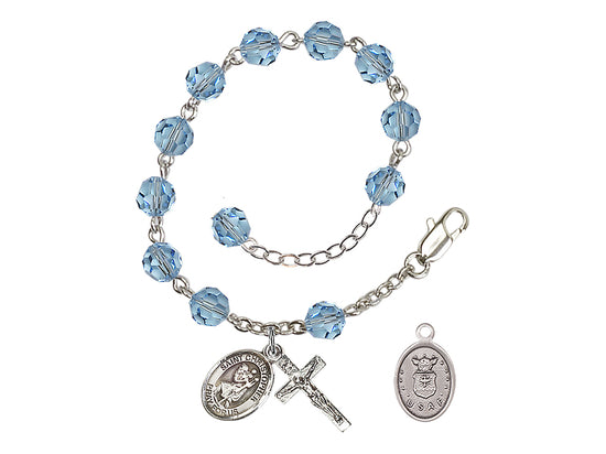 Bliss St Christopher Air Force Silver Austrian Crystal Rosary Bracelet