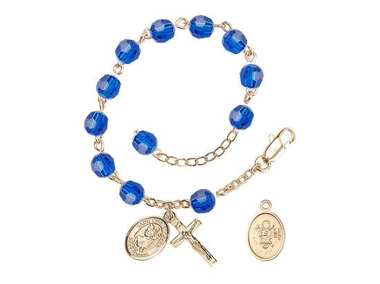 Bliss St Christopher Army Gold Austrian Crystal Rosary Bracelet