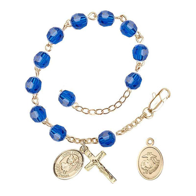 St Christopher Marine Gold Austrian Crystal Rosary Bracelet in Capri Blue, Bliss Manufacturing