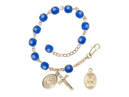 Bliss St Christopher National Guard Gold Austrian Crystal Rosary Bracelet