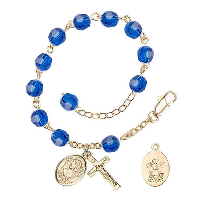 St Christopher Navy Gold Austrian Crystal Rosary Bracelet in Capri Blue, Bliss Manufacturing
