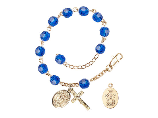 Bliss St Christopher Navy Gold Austrian Crystal Rosary Bracelet