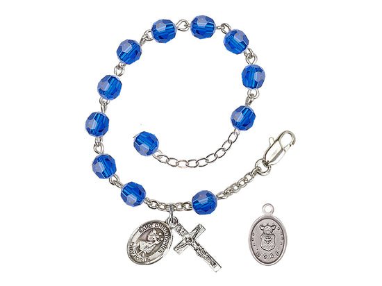 Bliss St Christopher Air Force Silver Austrian Crystal Rosary Bracelet