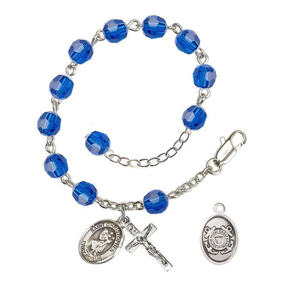 St Christopher Coast Guard Silver Austrian Crystal Rosary Bracelet in Capri Blue, Bliss Manufacturing