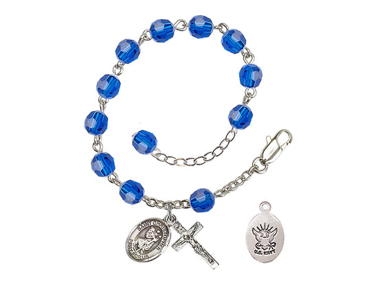 Bliss St Christopher Navy Silver Austrian Crystal Rosary Bracelet