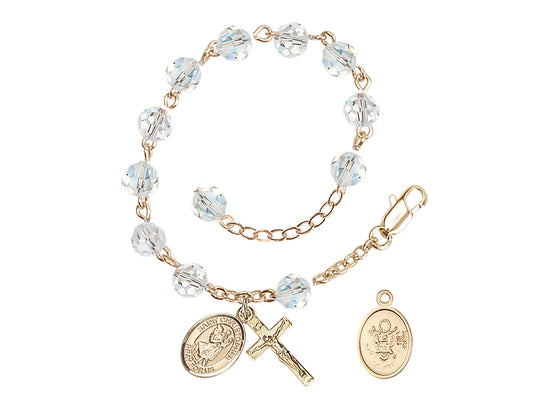 Bliss St Christopher Army Gold Austrian Crystal Rosary Bracelet