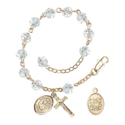 St Christopher Coast Guard Gold Austrian Crystal Rosary Bracelet, Bliss Manufacturing