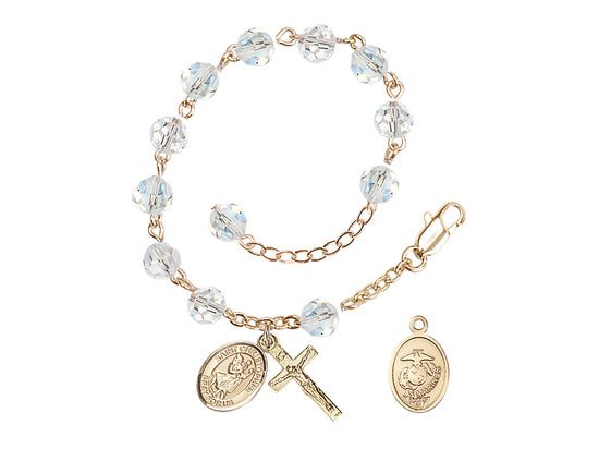 Bliss St Christopher Marine Gold Austrian Crystal Rosary Bracelet