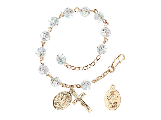 Bliss St Christopher Navy Gold Austrian Crystal Rosary Bracelet