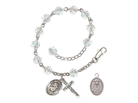 Bliss St Christopher Air Force Silver Austrian Crystal Rosary Bracelet