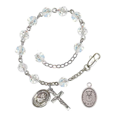 St Christopher Air Force Silver Austrian Crystal Rosary Bracelet, Bliss Manufacturing