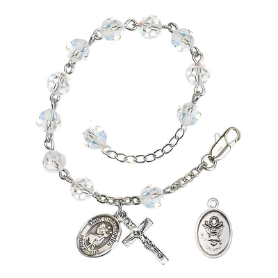 Army St. Christopher Silver Crystal Rosary Bracelet, Bliss Manufacturing