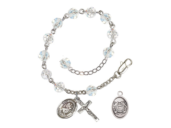 Bliss St Christopher Coast Guard Silver Austrian Crystal Rosary Bracelet