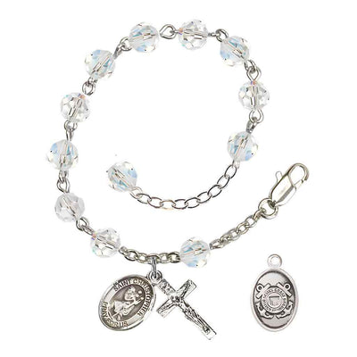 St Christopher Coast Guard Silver Austrian Crystal Rosary Bracelet, Bliss Manufacturing
