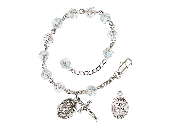 Bliss St Christopher National Guard Silver Austrian Crystal Rosary Bracelet