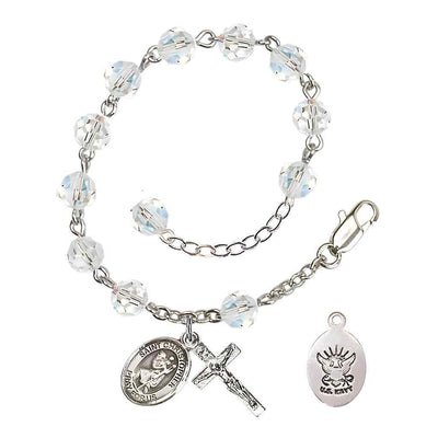 St Christopher Navy Silver Austrian Crystal Rosary Bracelet, Bliss Manufacturing