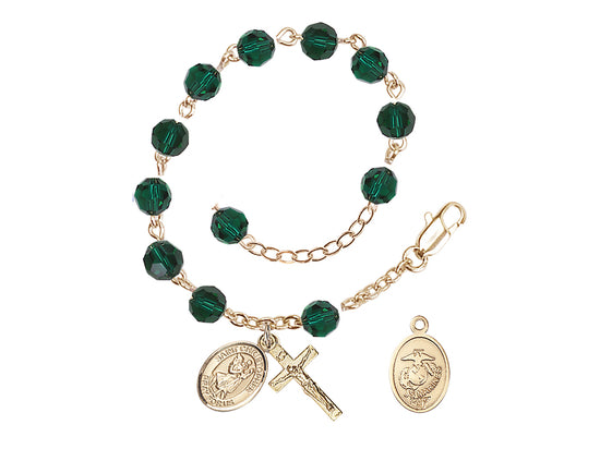 Bliss St Christopher Marine Gold Austrian Crystal Rosary Bracelet