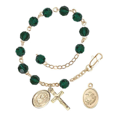 St Christopher Marine Gold Austrian Crystal Rosary Bracelet in Emerald, Bliss Manufacturing