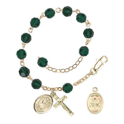 St Christopher National Guard Gold Austrian Crystal Rosary Bracelet in Emerald, Bliss Manufacturing