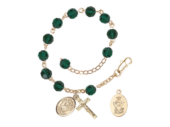 Bliss St Christopher Navy Gold Austrian Crystal Rosary Bracelet