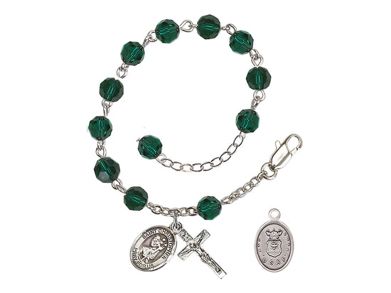 Bliss St Christopher Air Force Silver Austrian Crystal Rosary Bracelet