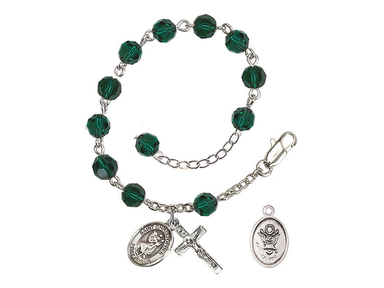 Bliss St Christopher Army Silver-plated Austrian Crystal Rosary Bracelet