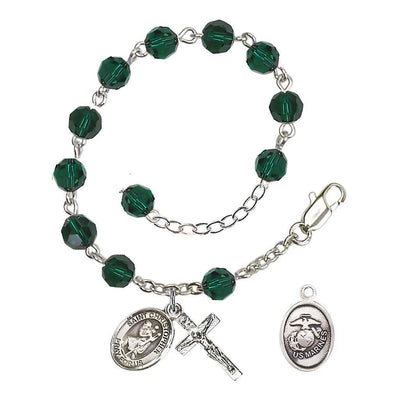 St Christopher Marine Silver Austrian Crystal Rosary Bracelet in Emerald, Bliss Manufacturing