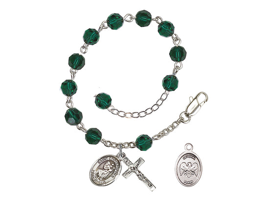 Bliss St Christopher National Guard Silver Austrian Crystal Rosary Bracelet