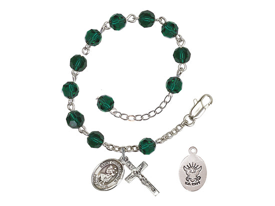 Bliss St Christopher Navy Silver Austrian Crystal Rosary Bracelet