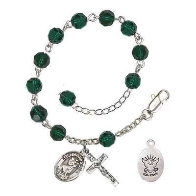 St Christopher Navy Silver Austrian Crystal Rosary Bracelet in Emerald, Bliss Manufacturing