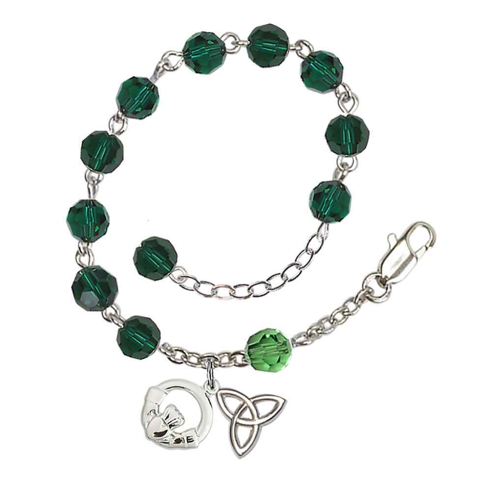 Irish Claddagh And Trinity Knot Silver-Plated Emerald Crystal Bracelet, Bliss Manufacturing