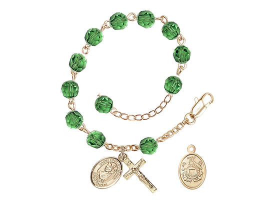 Bliss St Christopher Coast Guard Gold Austrian Crystal Rosary Bracelet