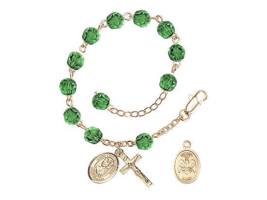 Bliss St Christopher National Guard Gold Austrian Crystal Rosary Bracelet