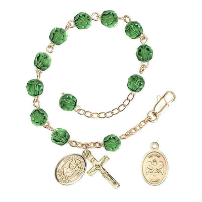 St Christopher National Guard Gold Austrian Crystal Rosary Bracelet in Erinite, Bliss Manufacturing