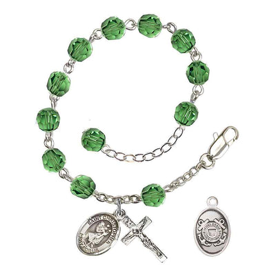 St Christopher National Guard Silver Austrian Crystal Rosary Bracelet in Erinite, Bliss Manufacturing