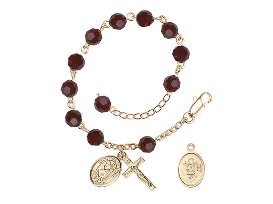 Bliss St Christopher Army Gold Austrian Crystal Rosary Bracelet