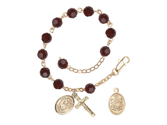 Bliss St Christopher Coast Guard Gold Austrian Crystal Rosary Bracelet