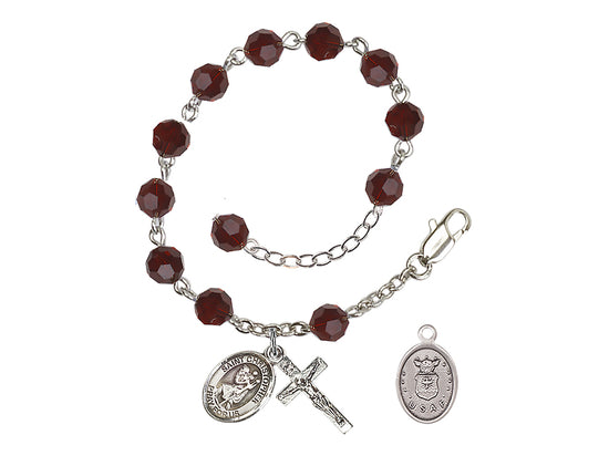 Bliss St Christopher Air Force Silver Austrian Crystal Rosary Bracelet