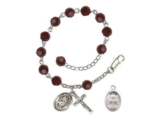 Bliss St Christopher National Guard Silver Austrian Crystal Rosary Bracelet