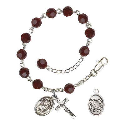 St Christopher National Guard Silver Austrian Crystal Rosary Bracelet in Garnet, Bliss Manufacturing