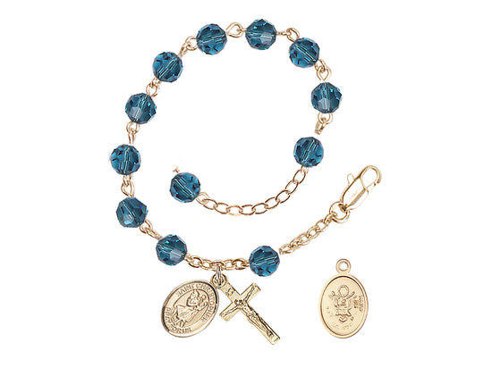 Bliss St Christopher Army Gold Austrian Crystal Rosary Bracelet