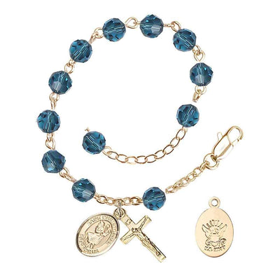 St Christopher Navy Gold Austrian Crystal Rosary Bracelet in Indocolite, Bliss Manufacturing