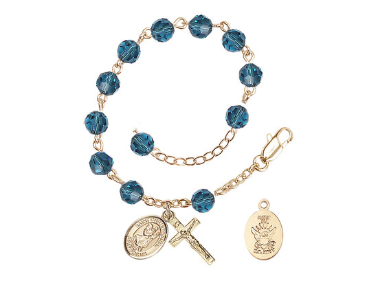 Bliss St Christopher Navy Gold Austrian Crystal Rosary Bracelet