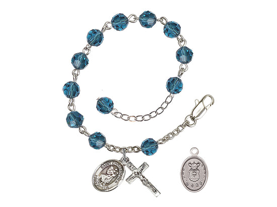 Bliss St Christopher Air Force Silver Austrian Crystal Rosary Bracelet