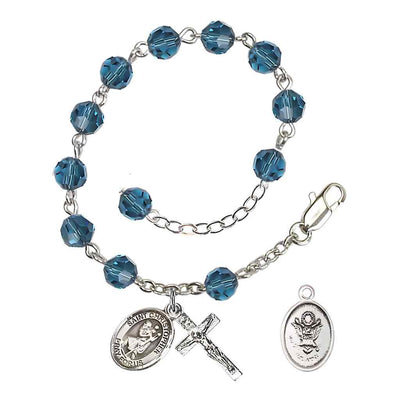 Army St. Christopher Silver Crystal Rosary Bracelet in Indocolite, Bliss Manufacturing
