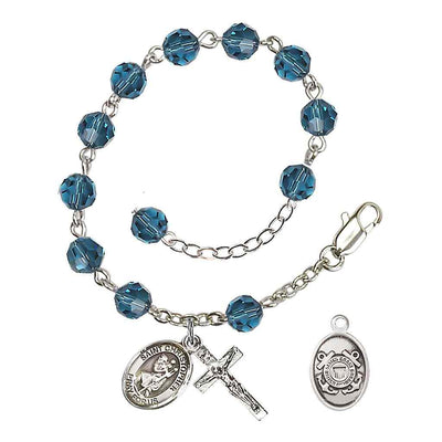 St Christopher Coast Guard Silver Austrian Crystal Rosary Bracelet in Indocolite, Bliss Manufacturing